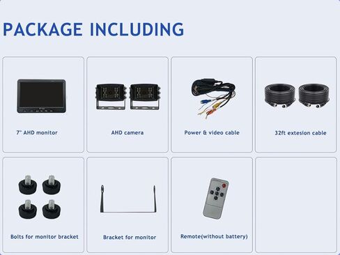 Wired Reverse Rear/Front View Backup Camera System, AHD 720P 7" LCD Monitor with Two Waterproof IP69K Night Vision Cameras for Truck/RV/Bulldozer/Crop Sprayer/Agricultural Equipment/Van in Kuwait