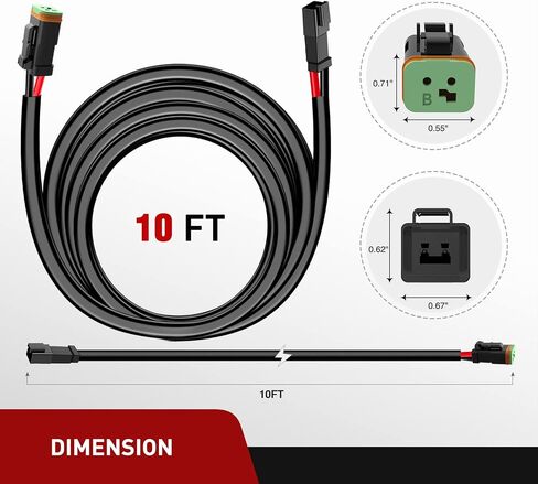 Nilight 2PCS 16AWG 10 Feet Wiring Harness Extension Kit, Extended Plug and Play 2-pin Socket DT Connector Wire Cord for Offroad LED Light Bar Work Light Led Pod Driving Fog Boat Light, 2 Year Warranty in Saudi Arabia