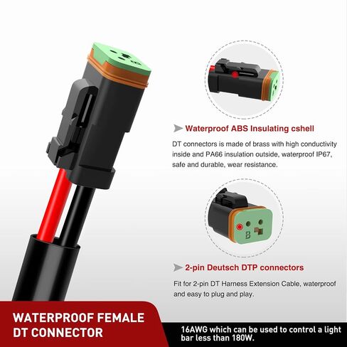 Nilight 2PCS 16AWG 10 Feet Wiring Harness Extension Kit, Extended Plug and Play 2-pin Socket DT Connector Wire Cord for Offroad LED Light Bar Work Light Led Pod Driving Fog Boat Light, 2 Year Warranty in Saudi Arabia