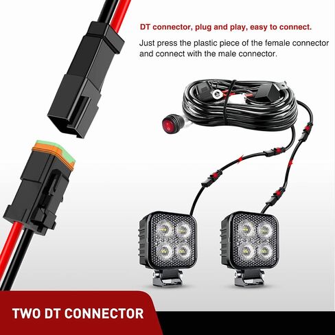 Nilight 2PCS 16AWG 10 Feet Wiring Harness Extension Kit, Extended Plug and Play 2-pin Socket DT Connector Wire Cord for Offroad LED Light Bar Work Light Led Pod Driving Fog Boat Light, 2 Year Warranty in Saudi Arabia