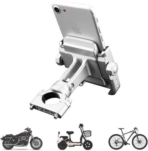 2022 vicelecus Motorcycle Phone Mount, Adjustable Anti Shake Metal Bike Phone Holder for iPhone 13 Plus Samsung Galaxy S21 S20 S10 GPS Silver in Saudi Arabia