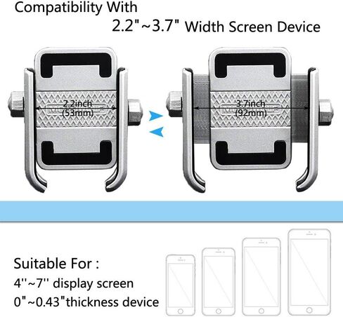 2022 vicelecus Motorcycle Phone Mount, Adjustable Anti Shake Metal Bike Phone Holder for iPhone 13 Plus Samsung Galaxy S21 S20 S10 GPS Silver in Saudi Arabia
