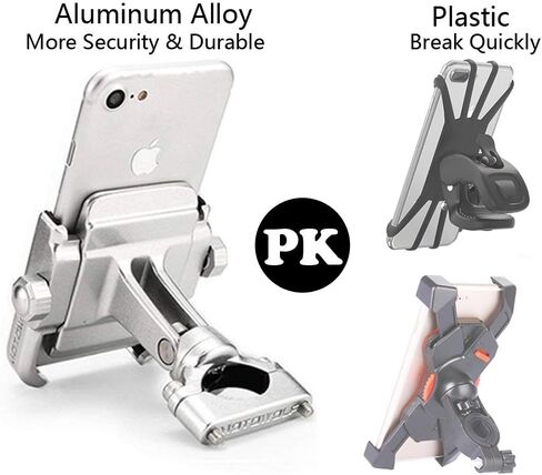2022 vicelecus Motorcycle Phone Mount, Adjustable Anti Shake Metal Bike Phone Holder for iPhone 13 Plus Samsung Galaxy S21 S20 S10 GPS Silver in Saudi Arabia