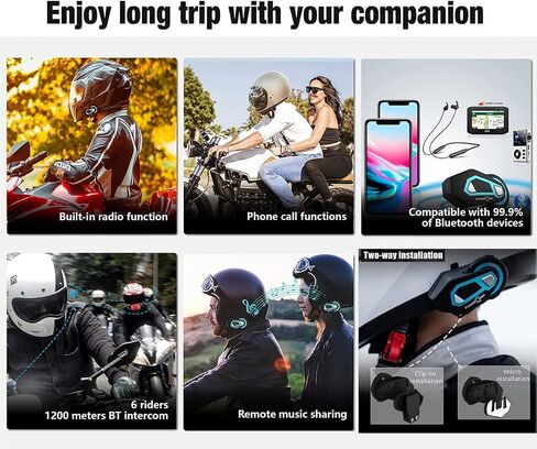 FreedConn T-MAX خوذة دراجة نارية بلوتوث إنترفون سماعة مجموعة أنظمة الاتصالات، دوبلكس كامل 6 راكبين مجموعة خوذة الاتصال الداخلي/راديو FM/موجه صوتي/MP3/GPS متصل/نطاق 1000 متر / مقاوم للماء in Kuwait