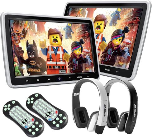 XTRONS 2×10.1 Inch HD Digital Screen Car Headrest DVD Player Ultra-Thin Detachable Touch Button with HDMI Port 2 Children IR Wireless Headphones in Saudi Arabia