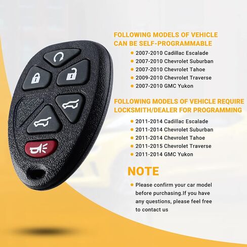 Car Key Fob Keyless Entry Remote 6 Button Compatible with Chevy Tahoe Suburban | GMC Yukon Yukon XL1500 2500 | Cadillac Escalade Key Replacement OUC60221 OUC60270 in Kuwait