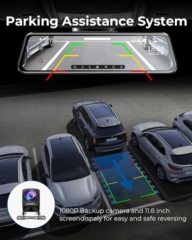 AZDOME 11.8 بوصة واي فاي مرآة داش كام، 2.5K QHD كاميرا مرآة الرؤية الأمامية والخلفية للسيارات، كاميرا مزدوجة مع نسخة احتياطية عكسية مقاومة للماء، رؤية ليلية محسنة، وضع وقوف السيارات، مع بطاقة GPS مجانية 64 جيجابايت in Kuwait