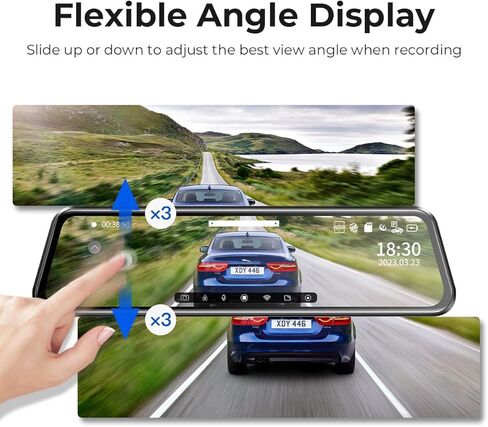 AZDOME 11.8 بوصة واي فاي مرآة داش كام، 2.5K QHD كاميرا مرآة الرؤية الأمامية والخلفية للسيارات، كاميرا مزدوجة مع نسخة احتياطية عكسية مقاومة للماء، رؤية ليلية محسنة، وضع وقوف السيارات، مع بطاقة GPS مجانية 64 جيجابايت in Kuwait