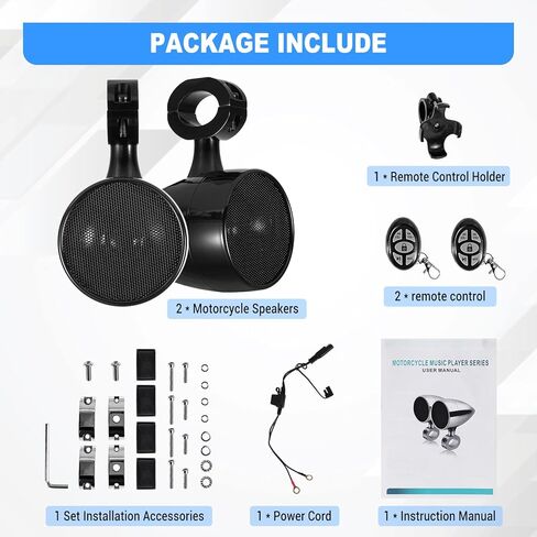 OXMART قطعتان من مكبرات صوت بلوتوث للدراجات النارية مع USB عالي الطاقة وجهاز تحكم عن بعد، مكبرات صوت بلوتوث للدراجات النارية مقاس 3 بوصات مقاومة للماء رائعة للمركبات ATV، دراجة سكوتر، دراجة نارية بمقود بقطر 1.0"-1.3" in Kuwait