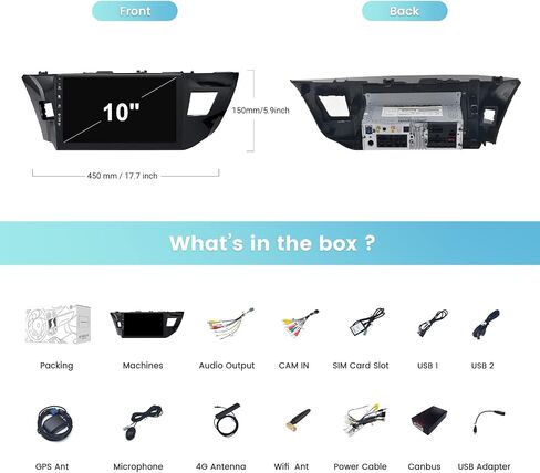 Roadanvi 10.2 "Android 12 Car Stereo for Toyota Corolla 2014 2015 2016 Carplay Android Auto Car Radio WiFi+4G LTE 1280x720 QLED Touch Screen Head Unit Bluetooth 4GB+64GB GPS Navigation in Kuwait