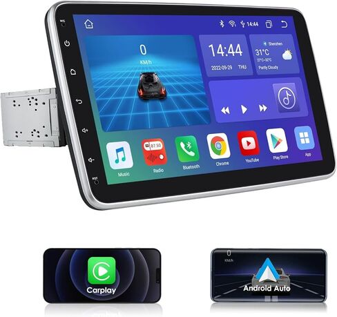 8 Core 4+32GB 1 Din Android 12 راديو ستيريو للسيارة مع Carplay لاسلكي Android Auto، 10.1 بوصة QLED قابل للفصل وقابل للدوران وشاشة قابلة للإمالة GPS مزدوج بلوتوث 5G WiFi جهاز استقبال الصوت والفيديو in Kuwait