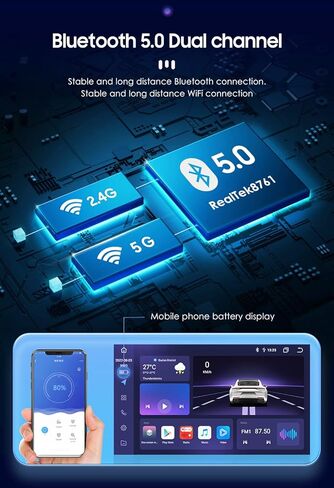 8 Core 4+32GB 1 Din Android 12 راديو ستيريو للسيارة مع Carplay لاسلكي Android Auto، 10.1 بوصة QLED قابل للفصل وقابل للدوران وشاشة قابلة للإمالة GPS مزدوج بلوتوث 5G WiFi جهاز استقبال الصوت والفيديو in Kuwait