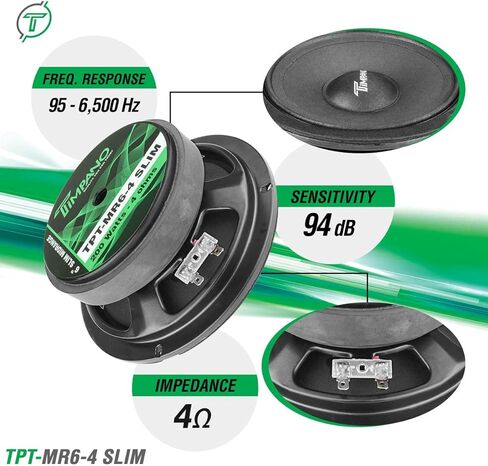 تيمبانو مكبر صوت ام ار 6-4 رفيع متوسط المدى 6.5 انش، مكبر صوت سيارة 4 اوم، طاقة ار ام اس 100 واط، طاقة مستمرة 200 واط، مكبر صوت احترافي متوسط المدى (فردي) in Kuwait