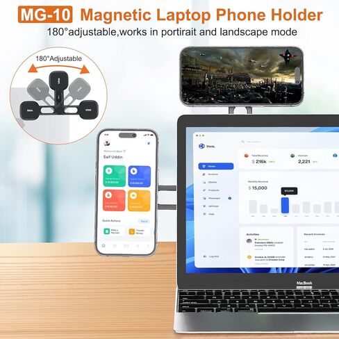 VRIG MG-10 حامل هاتف مغناطيسي للكمبيوتر المحمول مصمم لسلسلة iPhone 14/13 / 12 MagSafe، حامل جانبي لشاشة الهاتف قابل للتعديل، دعامة توسيع كمبيوتر نحيفة قابلة للطي in Kuwait