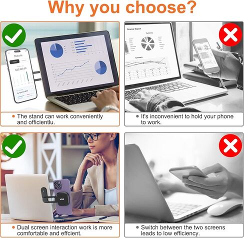 VRIG MG-10 حامل هاتف مغناطيسي للكمبيوتر المحمول مصمم لسلسلة iPhone 14/13 / 12 MagSafe، حامل جانبي لشاشة الهاتف قابل للتعديل، دعامة توسيع كمبيوتر نحيفة قابلة للطي in Kuwait