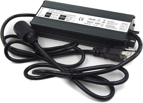 محول تيار متردد إلى تيار مستمر 120 وات 12 فولت 10 أمبير مع مقبس ولاعة سجائر السيارة IP67 المقاوم للماء، 85 ~ 265 فولت تيار متردد إلى تيار مستمر 12 فولت 10 أمبير محول إمداد الطاقة للنافخ، ثلاجة السيارة، مكنسة كهربائية للسيارة in Kuwait