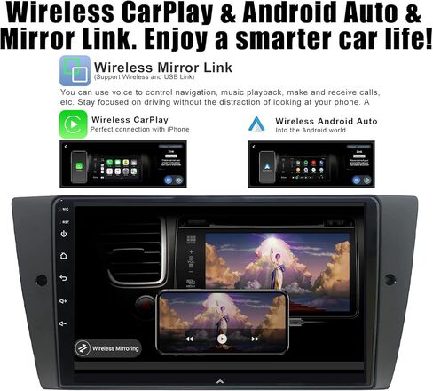 ستيريو سيارة لسيارة BMW 3 Series 2005-2011 (E90/E92/E93) 8 Core Android 12 مع CarPlay اللاسلكي Android Auto، راديو سيارة بلوتوث بشاشة لمس 9 بوصة IPS مع كاميرا احتياطية، AM/FM/RDS، AUX، Hi-Fi، SWC in Kuwait