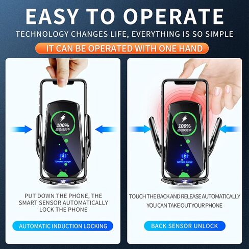 Wireless Car Charger Automotive Electric Induction 15W Wireless Charger Car Vent Mount Bracket Fast Charging Auto-Clamping Car Phone Holder Mount Air Vent Phone Holde (Red) in Saudi Arabia
