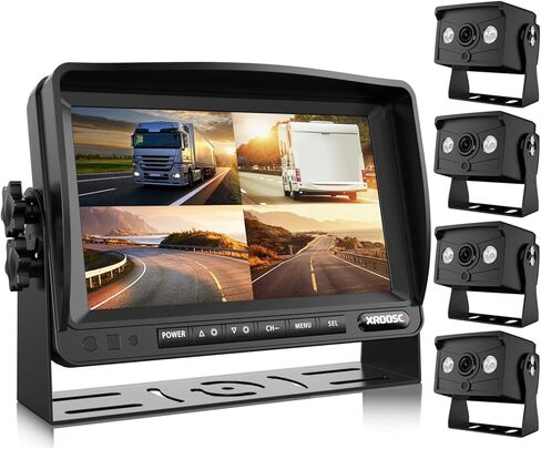 2022 Upgraded Wired 1080P Backup Camera 7" Monitor Built-in Recorder Cab Cam System, Ultra HD Rearview Screen& 4 Infrared IP69K Waterproof Cameras for Truck RV Tractor Camper Skid Steer, Xroose C41 in Kuwait