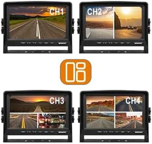 2022 Upgraded Wired 1080P Backup Camera 7" Monitor Built-in Recorder Cab Cam System, Ultra HD Rearview Screen& 4 Infrared IP69K Waterproof Cameras for Truck RV Tractor Camper Skid Steer, Xroose C41 in Kuwait