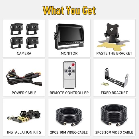 2022 Upgraded Wired 1080P Backup Camera 7" Monitor Built-in Recorder Cab Cam System, Ultra HD Rearview Screen& 4 Infrared IP69K Waterproof Cameras for Truck RV Tractor Camper Skid Steer, Xroose C41 in Kuwait