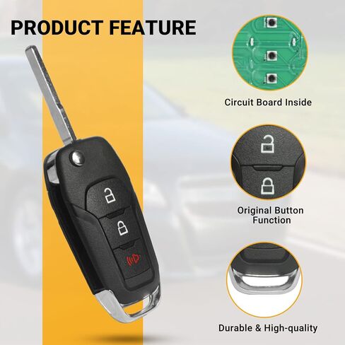 Key Fob Keyless Entry Remote Compatible with Ford F150 | F250| EcoSport| Escape| Explorer| Maverick| Ranger| Bronco 3 Buttons Car Key N5F-A08TAA in Kuwait