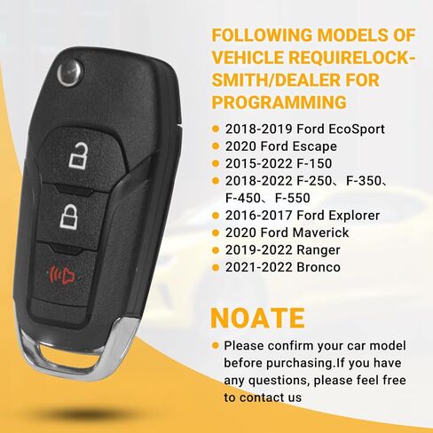 Key Fob Keyless Entry Remote Compatible with Ford F150 | F250| EcoSport| Escape| Explorer| Maverick| Ranger| Bronco 3 Buttons Car Key N5F-A08TAA in Kuwait