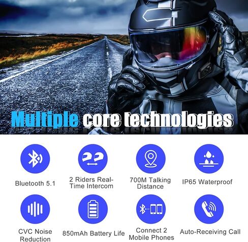 ايجيس سماعة راس بلوتوث للدراجات النارية من قطعتين في 7، نظام اتصال مطور لراكبي الدراجات النارية مع تقليل الضوضاء سي في سي واتصال هاتفين ذكيين (صوت ثلاثي الابعاد / مقاوم للماء / الرد التلقائي) in Kuwait