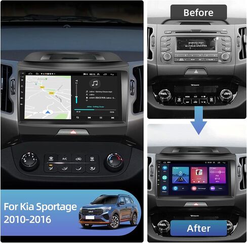 Car Radio for Kia Sportage 2010-2016 with Wireless Carplay, HD 9" Touchscreen Android 11 Car Stereo with GPS Navigation, Android Auto, WiFi, Bluetooth, RDS FM, USB, Microphone, Backup Camera in Kuwait