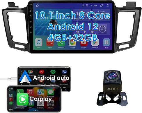 راديو ستيريو اندرويد 12 لسيارة تويوتا راف 4 2013 2014 2015 2016 2017 2018، 4+32GB نظام تحديد المواقع GPS شاشة لمس 10.1 انش QLED يدعم كاربلاي شاشة الطقس DSP بلوتوث SWC USB مع كاميرا AHD in Kuwait