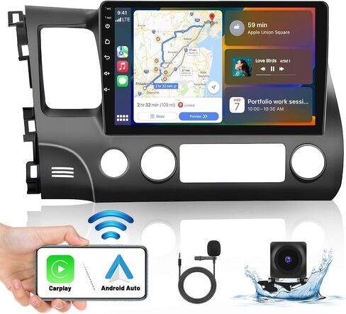 【2+32G】 ستيريو سيارة Android 11 لسيارة Honda Civic 2006-2011 راديو 10 بوصة تعمل باللمس راديو السيارة مع Apple Carplay اللاسلكي Android Auto Radio GPS BT FM HiFi USB Mic الكاميرا الخلفية in Saudi Arabia