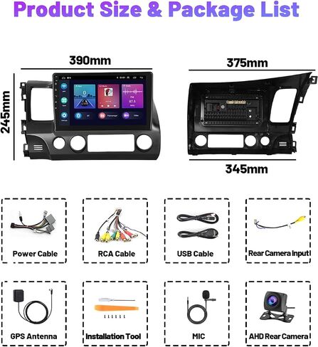 【2+32G】 ستيريو سيارة Android 11 لسيارة Honda Civic 2006-2011 راديو 10 بوصة تعمل باللمس راديو السيارة مع Apple Carplay اللاسلكي Android Auto Radio GPS BT FM HiFi USB Mic الكاميرا الخلفية in Saudi Arabia
