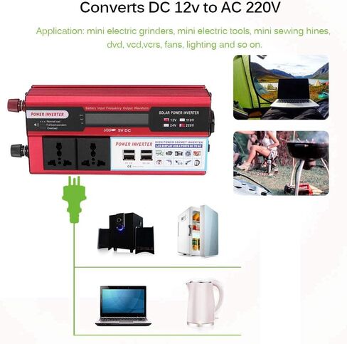 عاكس الطاقة، محول طاقة شمسية للسيارة 1500 واط، شاشة رقمية للهاتف، 4 USB in Saudi Arabia