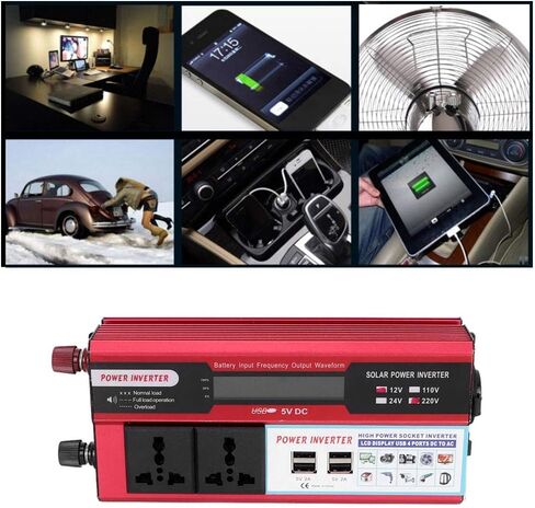 عاكس الطاقة، محول طاقة شمسية للسيارة 1500 واط، شاشة رقمية للهاتف، 4 USB in Saudi Arabia