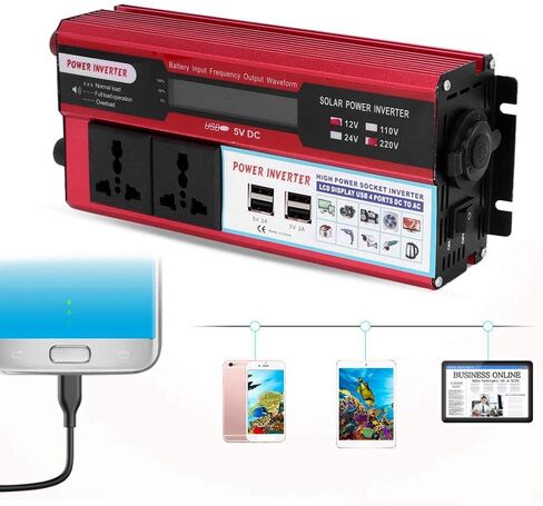 عاكس الطاقة، محول طاقة شمسية للسيارة 1500 واط، شاشة رقمية للهاتف، 4 USB in Saudi Arabia