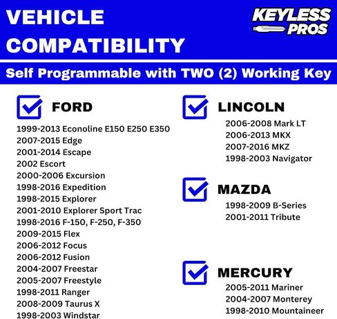 استبدال KeylessPros 3 أزرار عن بعد للدخول بدون مفتاح مع مفتاح الإشعال، يناسب Ford F150 F250 Explorer Expedition، Lincoln، Mercury، Mazda، CWTWB1U331، GQ43VT11T، CWTWB1U345 (عبوتان) in Kuwait
