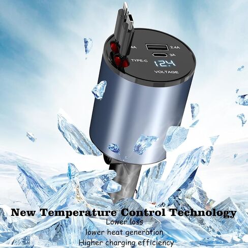 Retractable Car Charger 4 in 1, 100W Super Fast Phone Charger with Dual Retractable Cables for i Phone and Type C Compatible for i Phone 15/14/13/12 Pro Max XR,iPad,Galaxy S23/S22 and More in Kuwait
