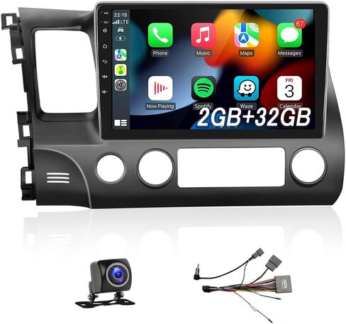 Podofo Car Stereo for Honda Civic 2006-2011 Wireless Apple Carplay Android Auto 2G+32G Android Touchscreen Radio with GPS Bluetooth RDS HiFi + HD Backup Camera in Kuwait