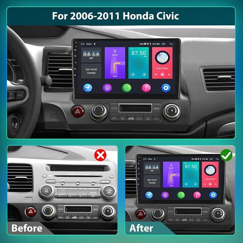 Podofo Car Stereo for Honda Civic 2006-2011 Wireless Apple Carplay Android Auto 2G+32G Android Touchscreen Radio with GPS Bluetooth RDS HiFi + HD Backup Camera in Kuwait