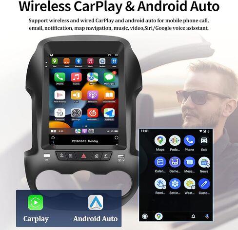 راديو سيارة لاسلكي Apple CarPlay & Android Auto Android 11 ستيريو 2+32 جيجابايت 10.1 بوصة بشاشة تعمل باللمس متوافق مع Ford Ranger 2011-2015 يدعم نظام تحديد المواقع والملاحة WiFi HiFi Bluetooth FM RDS Radio Head Unit in Kuwait
