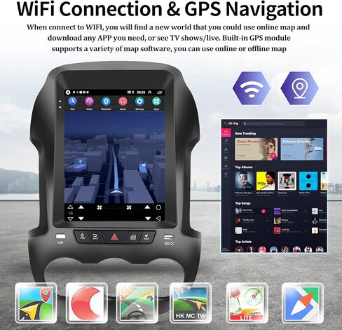 راديو سيارة لاسلكي Apple CarPlay & Android Auto Android 11 ستيريو 2+32 جيجابايت 10.1 بوصة بشاشة تعمل باللمس متوافق مع Ford Ranger 2011-2015 يدعم نظام تحديد المواقع والملاحة WiFi HiFi Bluetooth FM RDS Radio Head Unit in Kuwait