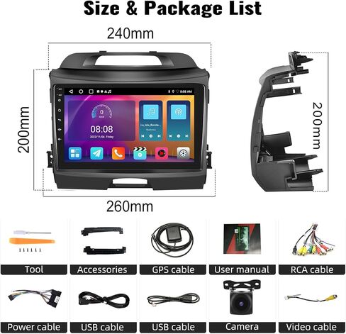 2+32G Android 11 Car Radio for Kia Sportage 2010-2016 with Carplay Android Auto, 9" HD Touchscreen Bluetooth with Navi RDS/FM BT WiFi+Rearview Camera in Saudi Arabia