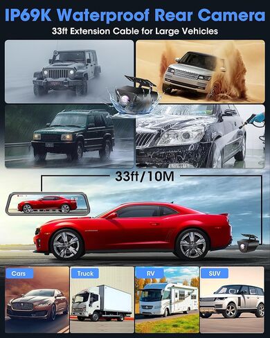 كاميرا جانسايت 4K مرآة الرؤية الخلفية مع 64G بطاقة SD مرآة داش كام أمامية وخلفية 2160P UHD 10 كاميرا احتياطية لمرآة الرؤية الخلفية مع رؤية ليلية فائقة قابلة للتعديل خط عكسي 24 ساعة شاشة للمساعدة في ركن السيارة بسهولة in Kuwait