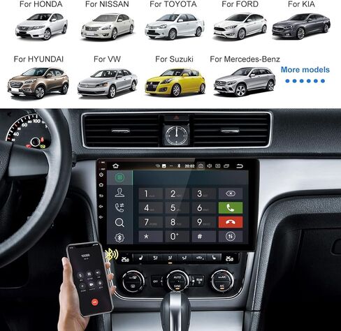 8-Core 4GB+64GB Double Din Android Car Stereo Radio Apple Carplay & Android Auto، 10 بوصة IPS شاشة تعمل باللمس راديو السيارة مع بلوتوث، وحدة ملاحة GPS في لوحة القيادة، شاشة مقسمة، USB مزدوج، كاميرا احتياطية in Kuwait