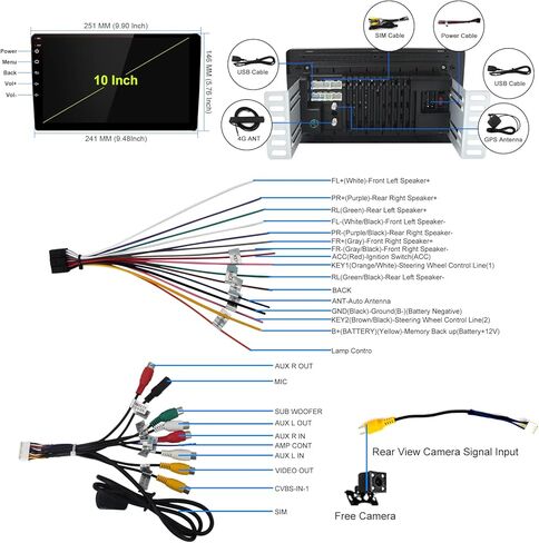 8-Core 4GB+64GB Double Din Android Car Stereo Radio Apple Carplay & Android Auto، 10 بوصة IPS شاشة تعمل باللمس راديو السيارة مع بلوتوث، وحدة ملاحة GPS في لوحة القيادة، شاشة مقسمة، USB مزدوج، كاميرا احتياطية in Kuwait