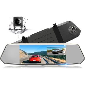 7" Dual Mirror Dash Cam Front and Rear FHD 1080P Car Camera Touchscreen Rear View Mirror Camera Waterproof Backup Camera with Parking Assistance Motion Detection