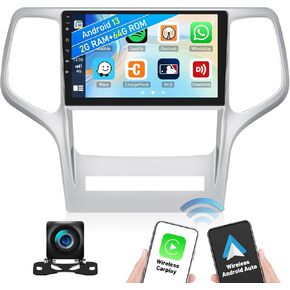 [2+64G] ستيريو سيارة Android 13 لسيارة Jeep Grand Cherokee WK 2008-2013 مع Apple Carplay اللاسلكي وAndroid Auto، راديو سيارة 9 بوصة مع بلوتوث FM/RDS WiFi GPS Navigation Dual USB HiFi+AHD كاميرا احتياطية in Kuwait