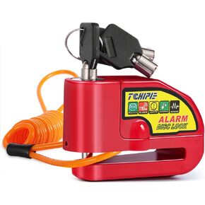 Tchipie قرص الفرامل قفل إنذار دراجة نارية مع صوت إنذار 110 ديسيبل، قفل قرص عجلة الأمان لمنع السرقة لدوار الفرامل 7 مم، شديد التحمل مع كابل تذكير بطول 5 أقدام للدراجات النارية in Kuwait