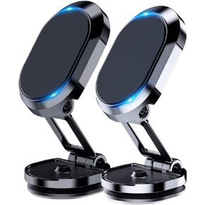 DAFUZ 2 حامل هاتف سيارة مغناطيسي قابل للطي من سبيكة، حامل هاتف خلوي مغناطيسي يدور 360 درجة للسيارة، [مغناطيس قوي للغاية] لجميع الهواتف الذكية (أسود + فضي) in Kuwait