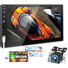 Double Din Car Stereo, Car Stereo with Backup Camera, Bluetooth 7 Inch Touch Screen Car Audio Radio MP5 Player Multimedia FM/USB/SD/AUX Mirror Link for Android/iOS